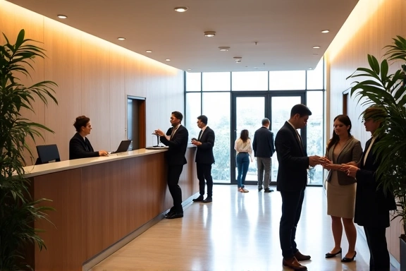 Réception accueillante avec personnel souriant